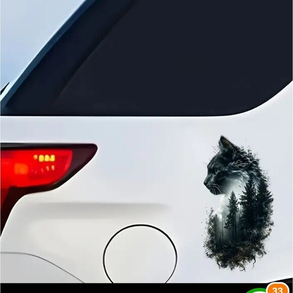 Forest Cat Waterproof Decal Car, Motorcycle, Laptop, Window, Helmet Grayscale - Picture 4 of 8